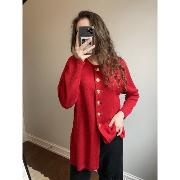 Dylani Red Cardigan Sweater Gold Buttons Medium - Picture 7 of 8